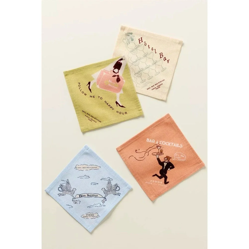 NEW Anthropologie Hotel Cotton Woven Cocktail Napkins Set of 4